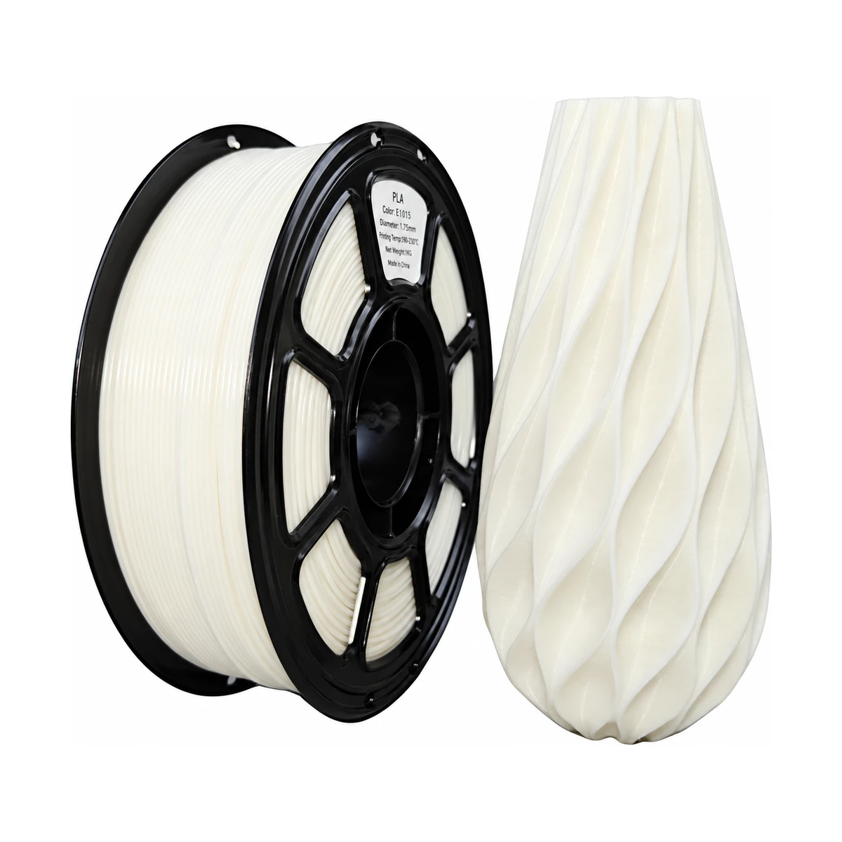 WJ PLA Glow filament y muestra impresa