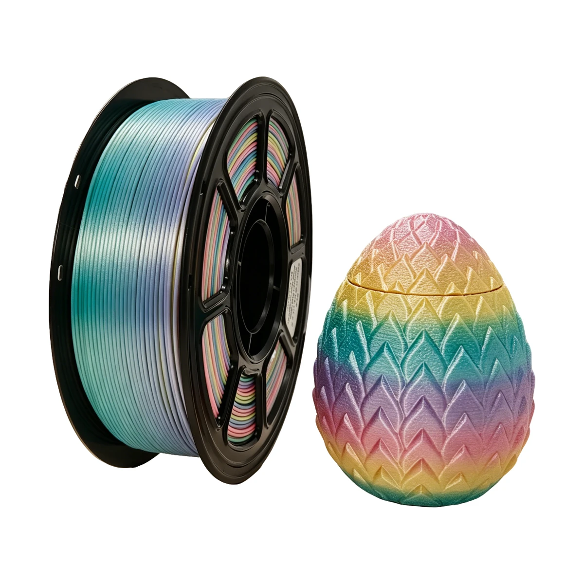 WJ PLA Silk Rainbow filament and printed sample